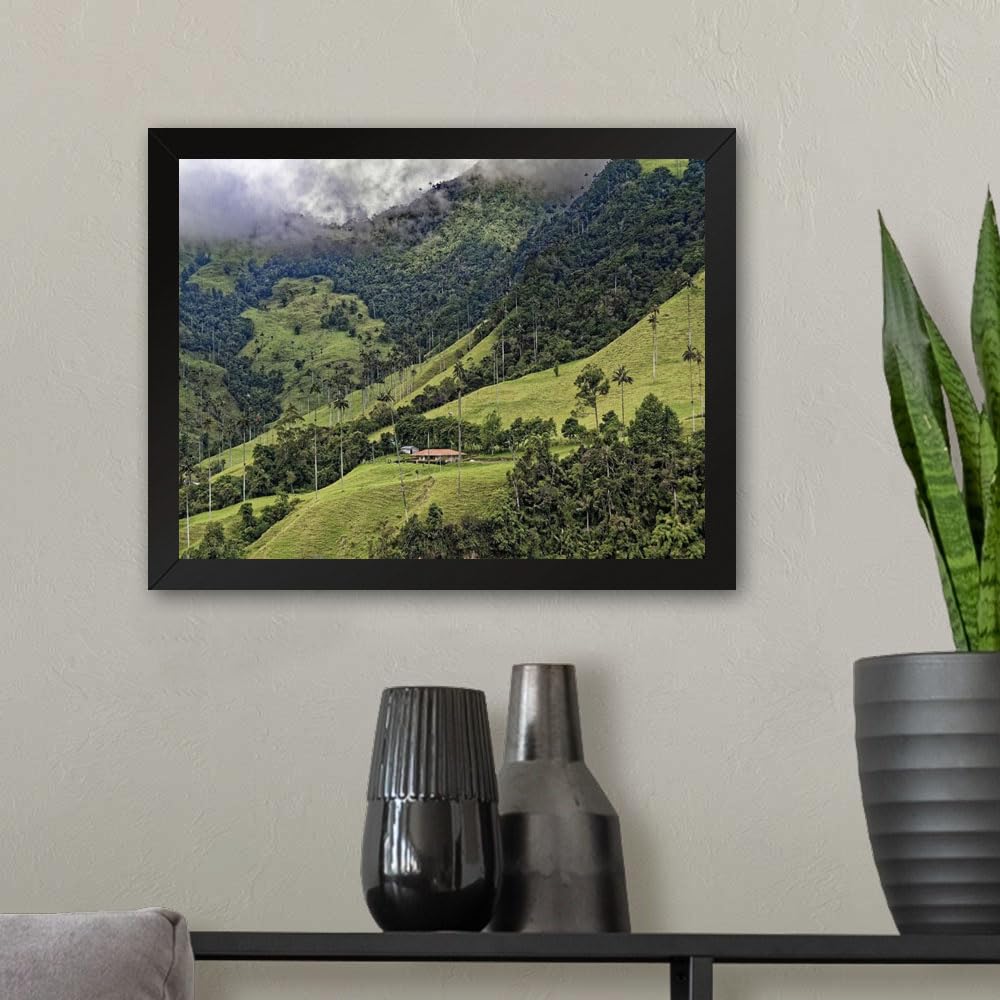 GADGETS WRAP Printed Photo Frame Matte Painting for Home Office Studio Living Room Decoration (11x9inch Black Framed) - Palm Trees & Mountains View Colombia