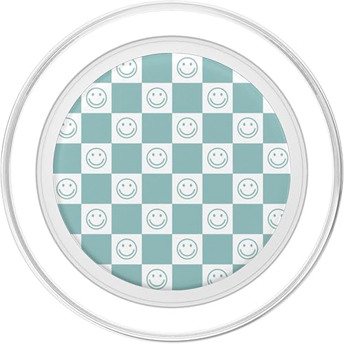 Miniatura 8 de Diseño de patrón de sonrisas de tablero de ajedrez turquesa en PopSockets blancos PopGrip intercambiables