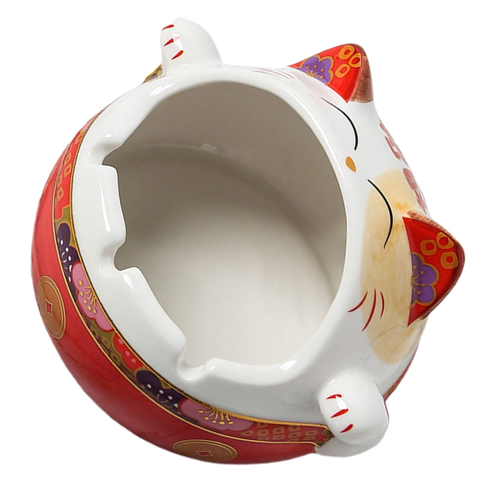 Cendrier Fortune Cat céramique rouge pièce unique et créative à offrir