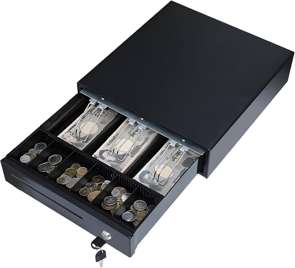 Amazon.co.jp: キャッシュドロア 小型 自動 + 手動 エアレジ対応 3札 6