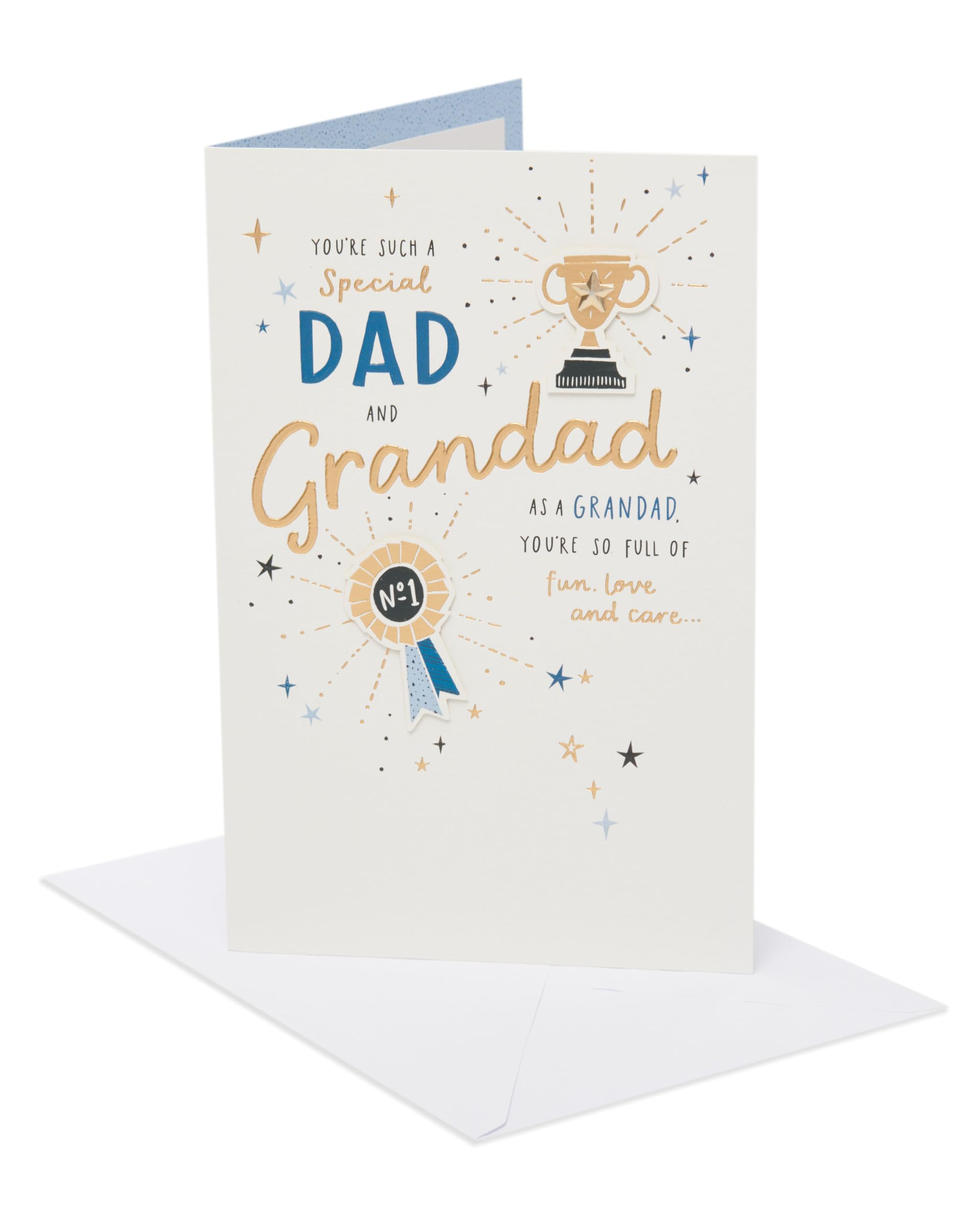 UK Greetings | Father's Day Card for Dad/Grandad | Card for Dad, Grandad, Husband | Him, Boys, Men | Blue & Gold Design | With Envelope | 25.4 x 16.5 cm