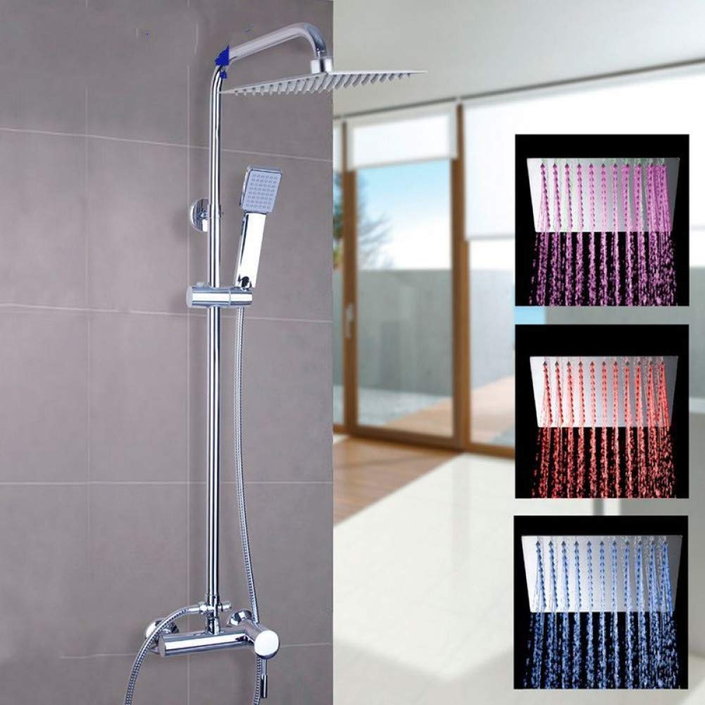 CWCQGH Chrome Waterfall Rainfall Shower Set with Chrome Brass Shower Faucet, Wall Mount for Faucet with ABS Hand Shower