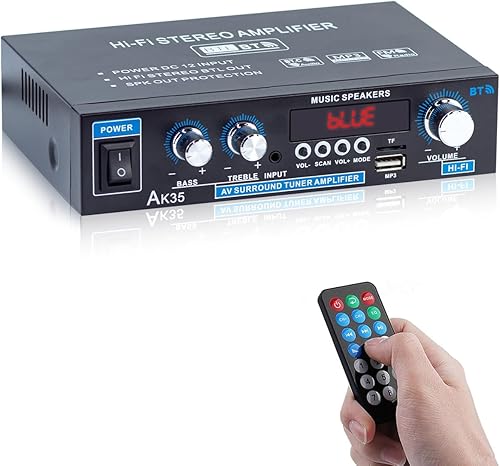 AK35 Amplificador estéreo Bluetooth 5.0, mini receptor de audio de 2.0 canales, amplificador de audio de alta fidelidad para el hogar de 30Wx2 con