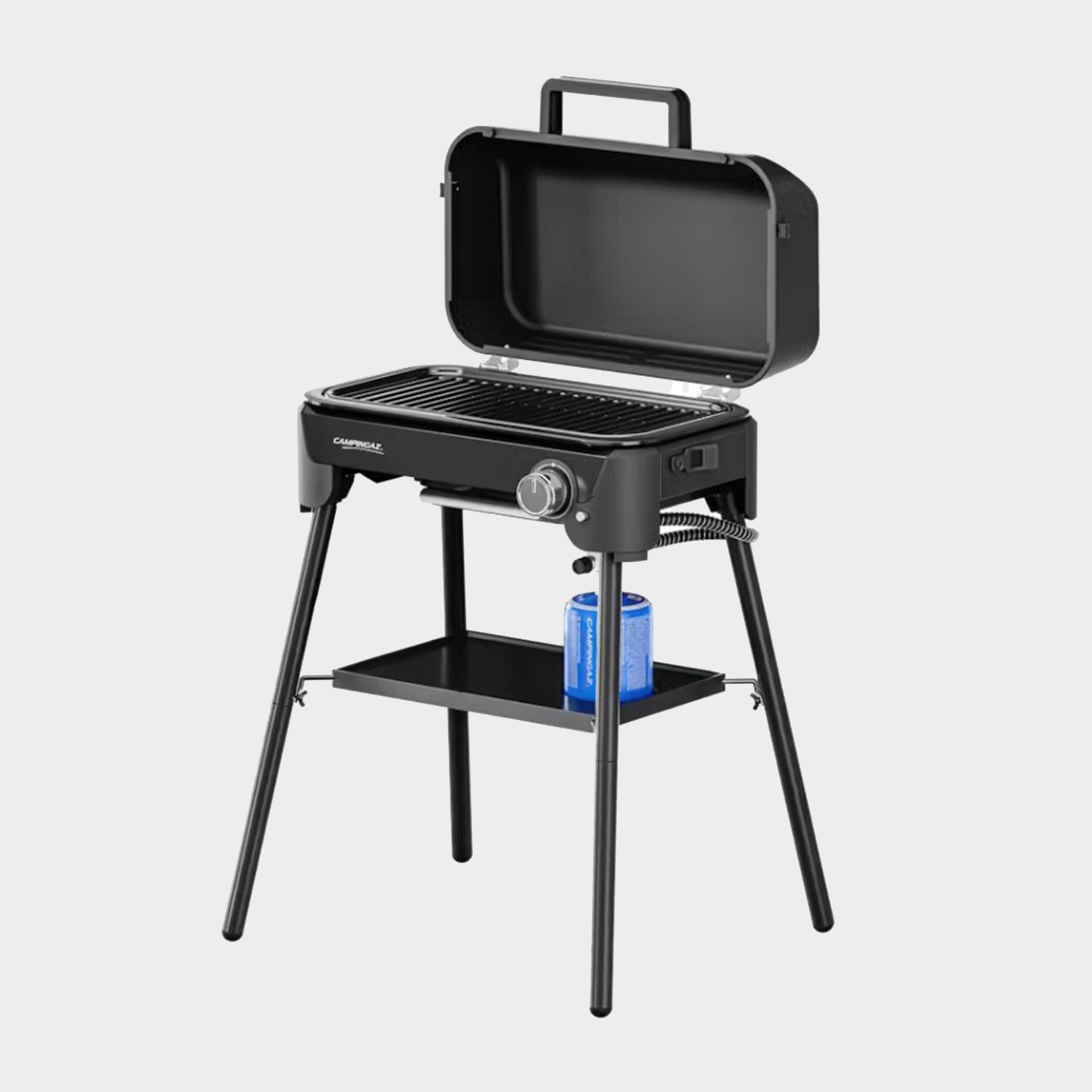 Campingaz Tour & Grill S Barbecue à gaz | Utilisable comme barbecue de table ou sur pied | Barbecue portable avec couvercle & pieds amovibles | Pour camping, balcon et terrasse | 2400 W