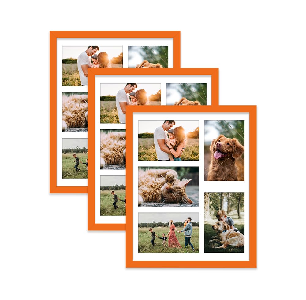 Orange Multi Photo Frame - Holds 5 x 6x4 Pictures, Family Collage Picture Frame for Wall Display, 14x11 Frame size, Set of 3