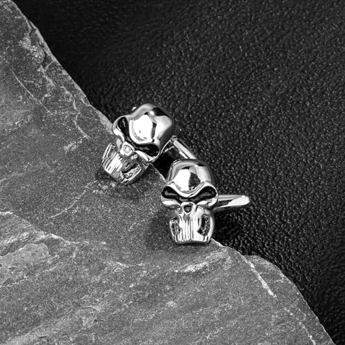Mancuernillas con diseño de calavera tono plata para hombre miniatura 3