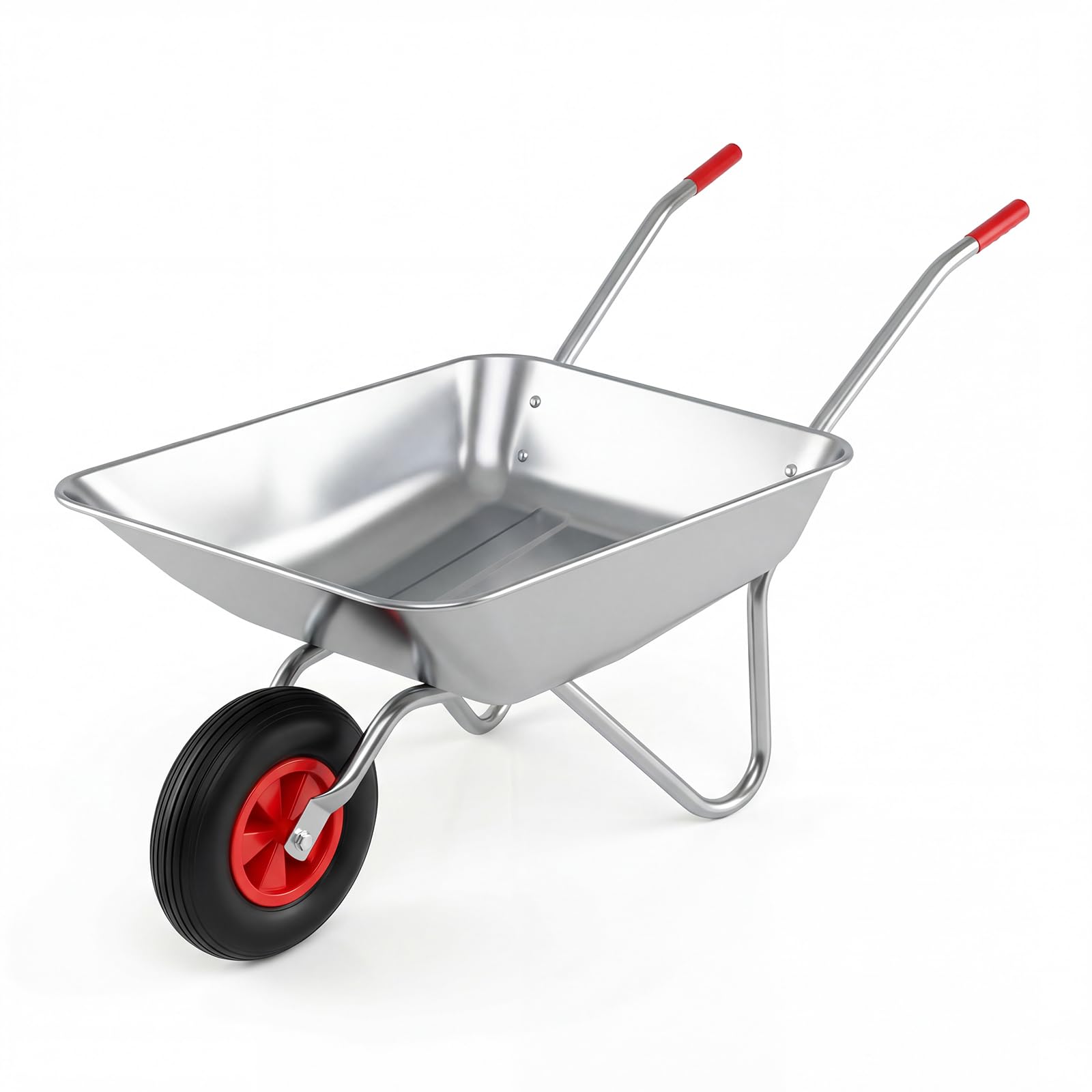 COSTWAY Construction Wheelbarrow, Galvanised Metal, Load 136 kg, 62.5 L, Garden Trolley with 2 Handlebars and Large Rubber Tyre, Lawn Garden Patio Farm