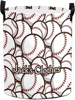 American Baseball Pattern Personalized Freestanding Laundry Hamper, Custom Waterproof Collapsible Drawstring Basket Storage Bins with Handle for Clothes