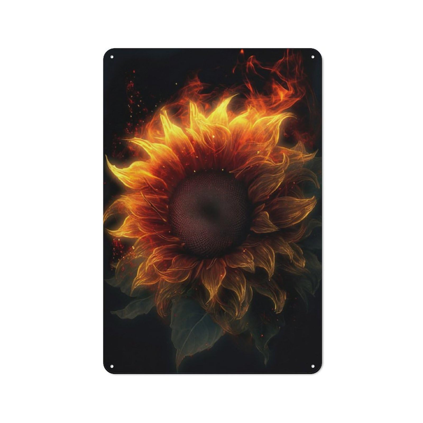 Junmoney Sunflower Flames Smoke Rustic Metal Wall Decor 30X20cm, Decorative Metal Plaque For Shed, Garden Room, Porch Or Garage