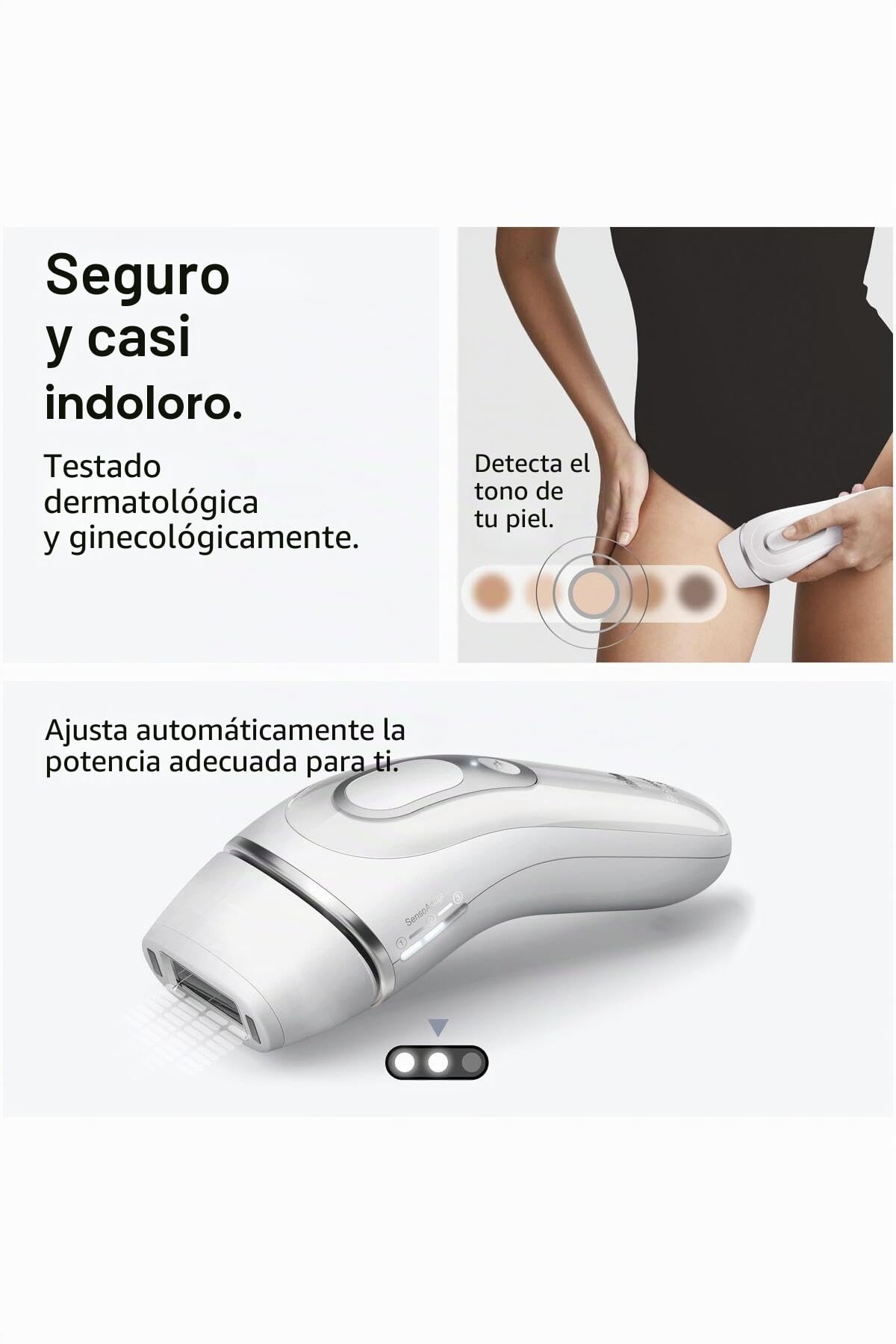 Braun Silk·expert Pro 3 PL3122 - Depiladora con pulsos de luz, depilación semidefinitiva, alternativa al láser, bolsa, maquinilla de afeitar Venus, 2 cabezales, color blanco/plateado