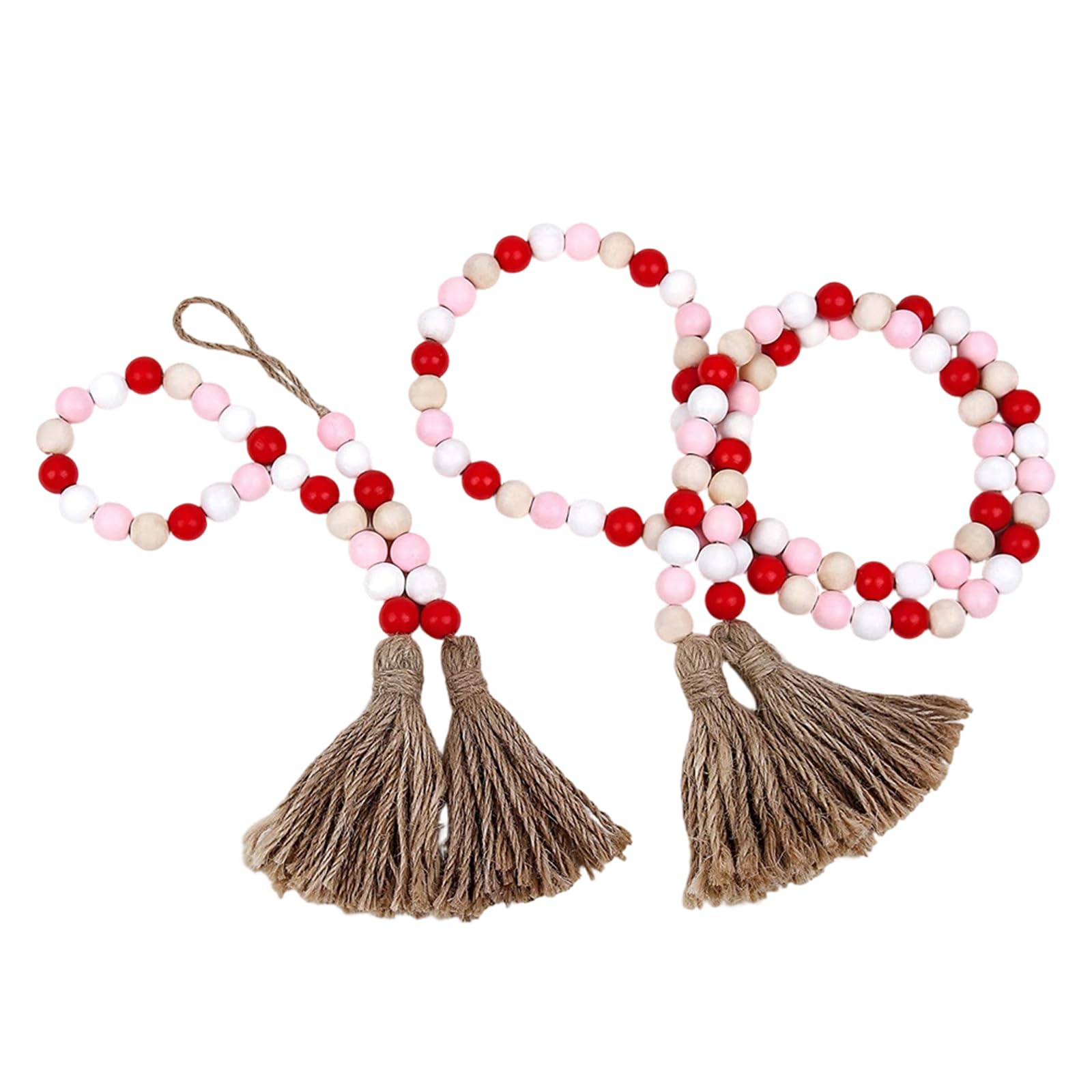 ZEPFJHE 58Inch Valentines Day Wooden Bead Garlands with Tassels Decors Lover ' s Party Supply for Home Wedding Christmas Lover ' s Supplies