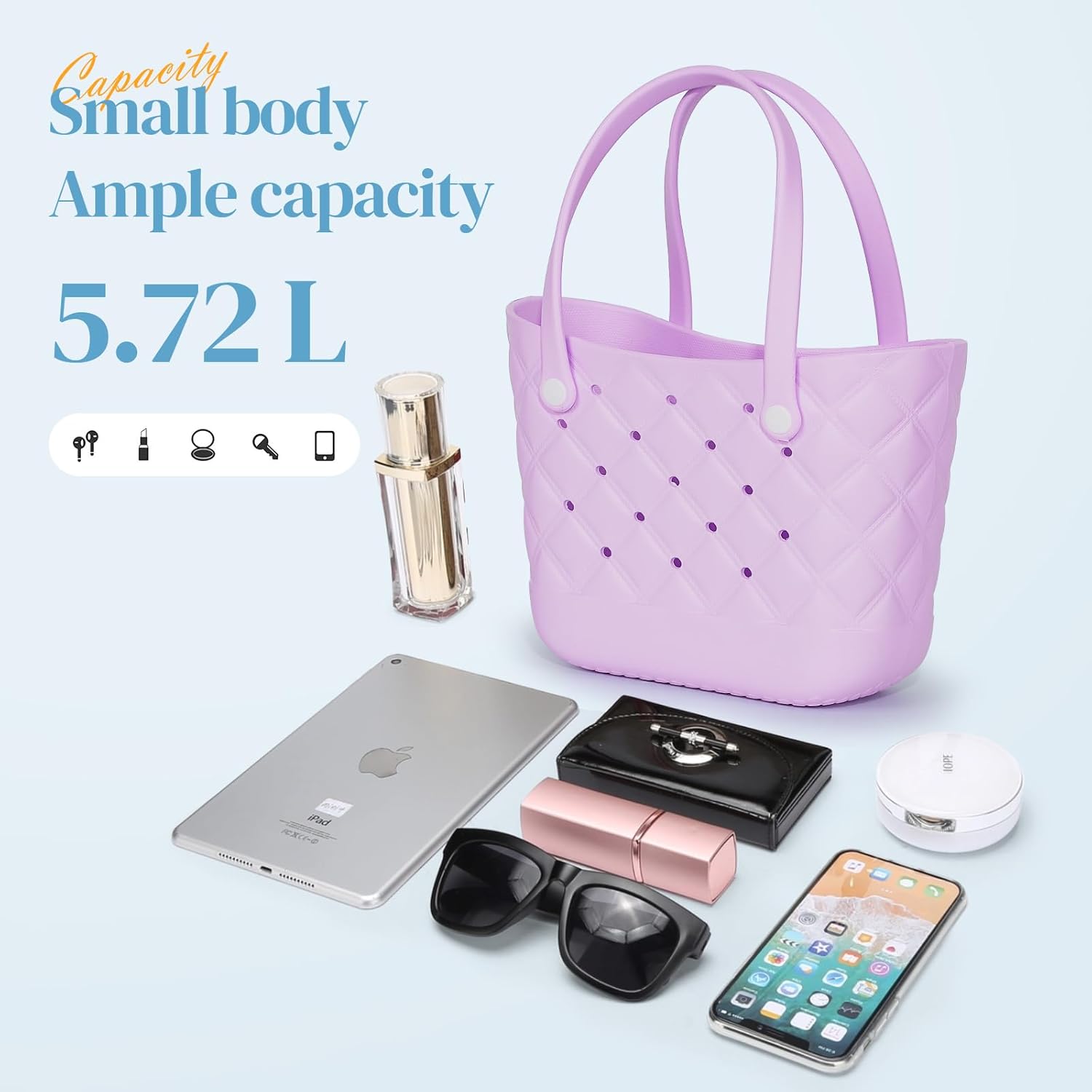 Small Rubber Tote Bag with 5 Charms Cute Beach Tote Small EVA Lightweight Bag for Beach,Travel,Groceries - Image 5