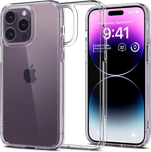 Spigen Ultra Hybrid Hard Clear Back [Long Lasting Clarity] [Military Grade Shockproof] Case Compatible with iPhone 14 Pro Max - Crystal Clear