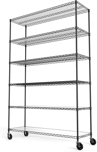pouseayar Estantería de alambre de metal NSF de 6 niveles, capacidad de 6000 libras, estante de almacenamiento ajustable resistente con ruedas y