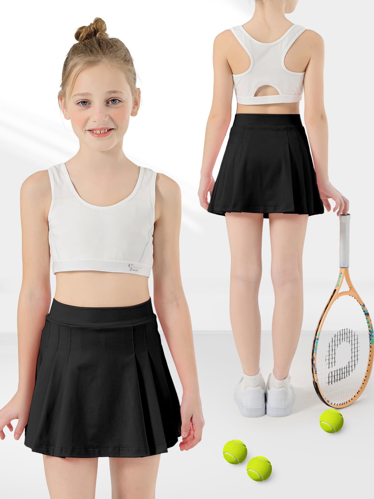 Spódnica tenisowa dla dziewcząt, plisowana spódnica ze spodenkami wewnętrznymi, kieszeniami, spódniczka sportowa, do golfa, skort, minispódniczka, mundurek szkolny 4-15