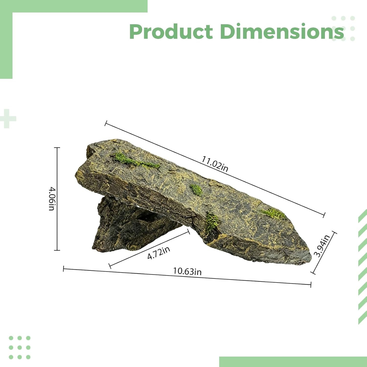 Safe Reptile Habitat, 10.6 in Resin Cave, Reptile Basking Platform, Aquarium Ornament Rock with Flat Top, Gentle Slope, Natural Slate Design for Small Reptiles