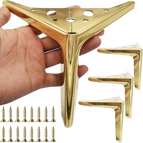 Juego de 4 patas doradas para muebles de 5 pulgadas, patas de metal resistente para sofá, sofá, tocador, banco (5 pulgadas, dorado)
