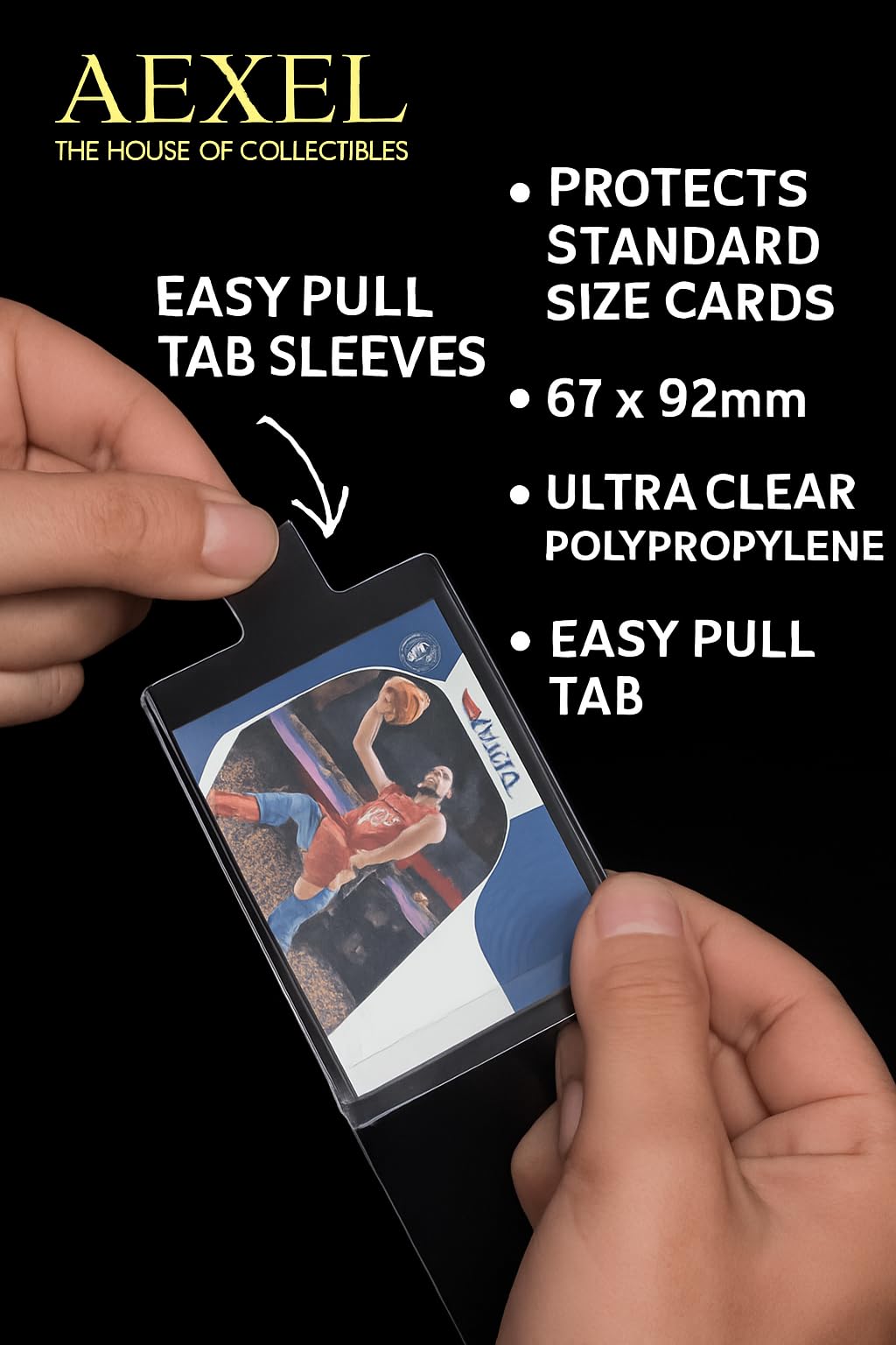 AEXEL Premium Clear Tab Pull Easy Pull Penny Sleeves for Trading Cards 67mm x 92mm Compatible with Chrome & All TCG Cards Archival Quality, Acid-Free, Non-PVC Ultra Soft Card Sleeves Protectors 1