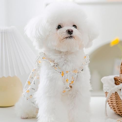 Miniatura 6 de Vestido para perro con manga abombada, amarillo limón, girasol, piña, a cuadros, ropa de verano para perros pequeños y niñas