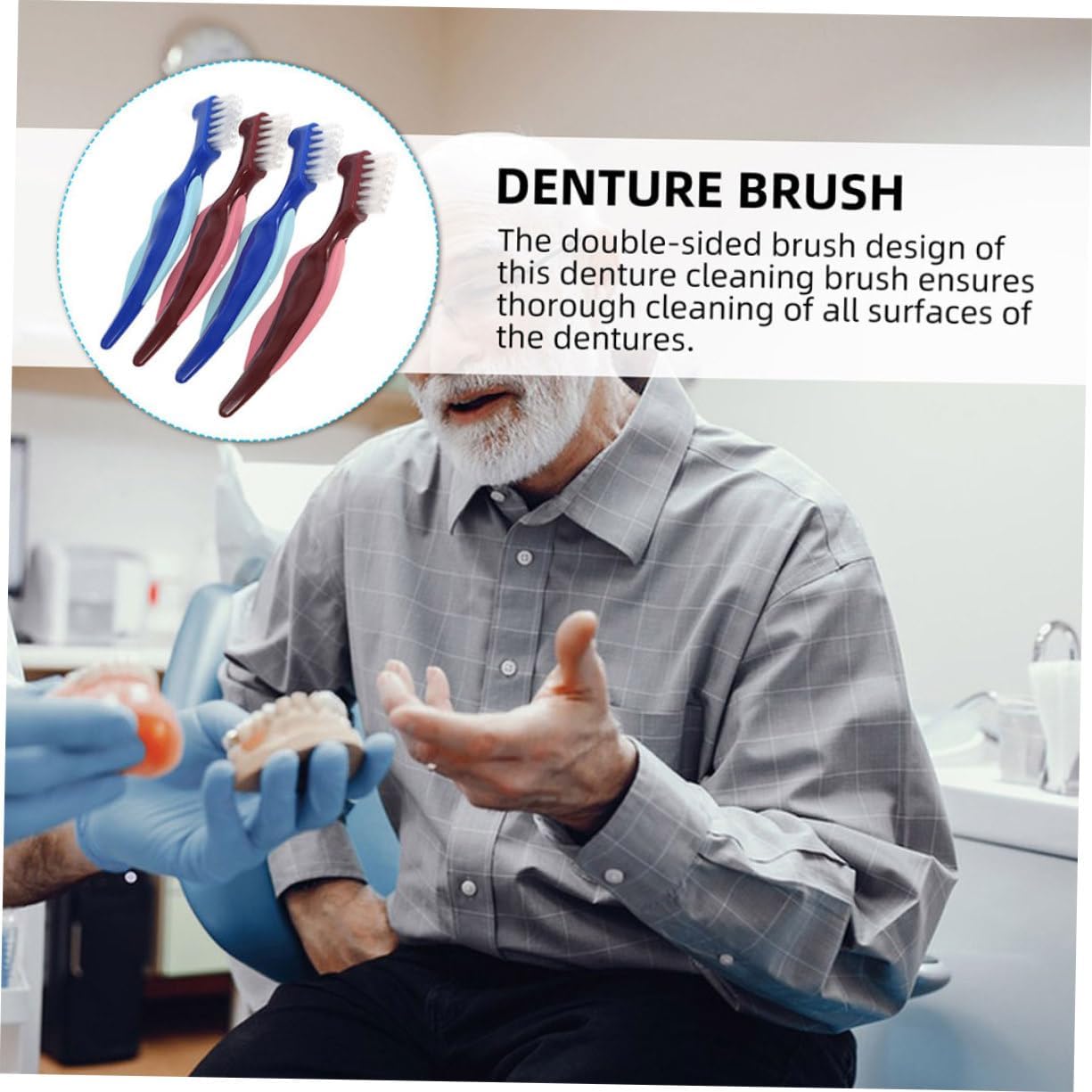 OUNONA 2Pcs Double-Sided Denture Brush Set Soft Bristles Waterproof Denture Cleaning Tool for Travel Suitable for Elderly and Wearers