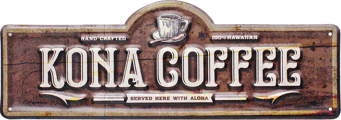 Island Home Hawaiian Style Heavy Gauge Steel Wall Sign Kona Coffee
