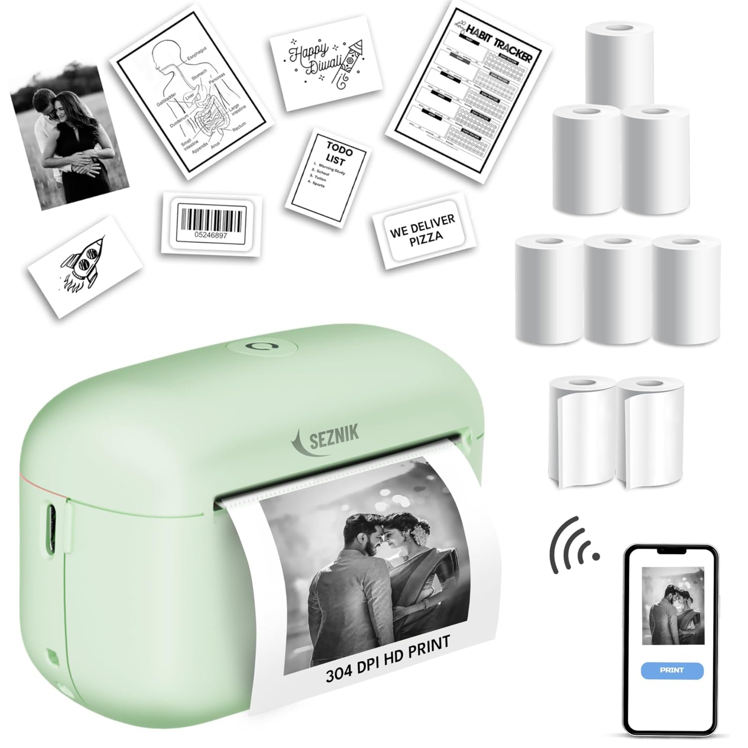 SEZNIK Mini Printer, Ultra HD Print 304 dpi | Inkless | Portable Printer | Bluetooth Compatible with Android iOS | 1 Year Warranty (NanoX-UltraHD) (B0CW835TVC) Amazon Price History, Amazon Price Tracker