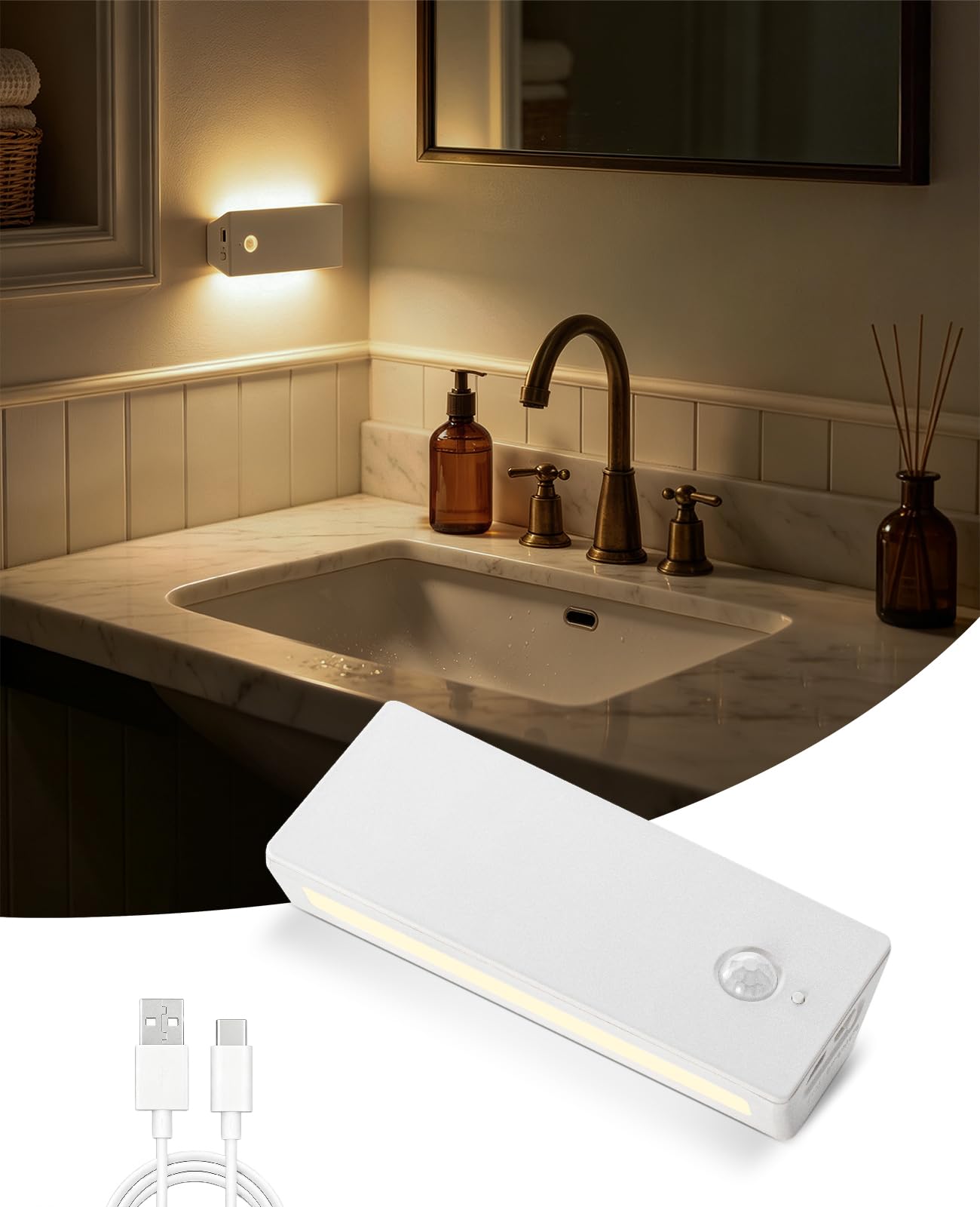 Luce notturna con sensore di movimento retroilluminata a LED, luce notturna ricaricabile, mini luci notturne adesive, luce morbida su due lati, magnetica, regolabile in 3 colori, per camera da letto