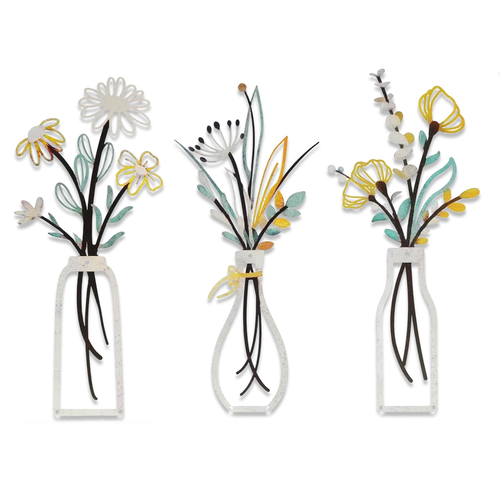 Tgsedr 3 Pcs Metal Flower Wall Art Metal Wall Hanging Decor Wall Decoration for Bedroom Living Room Bathroom Balcony Kitchen Home Decoration