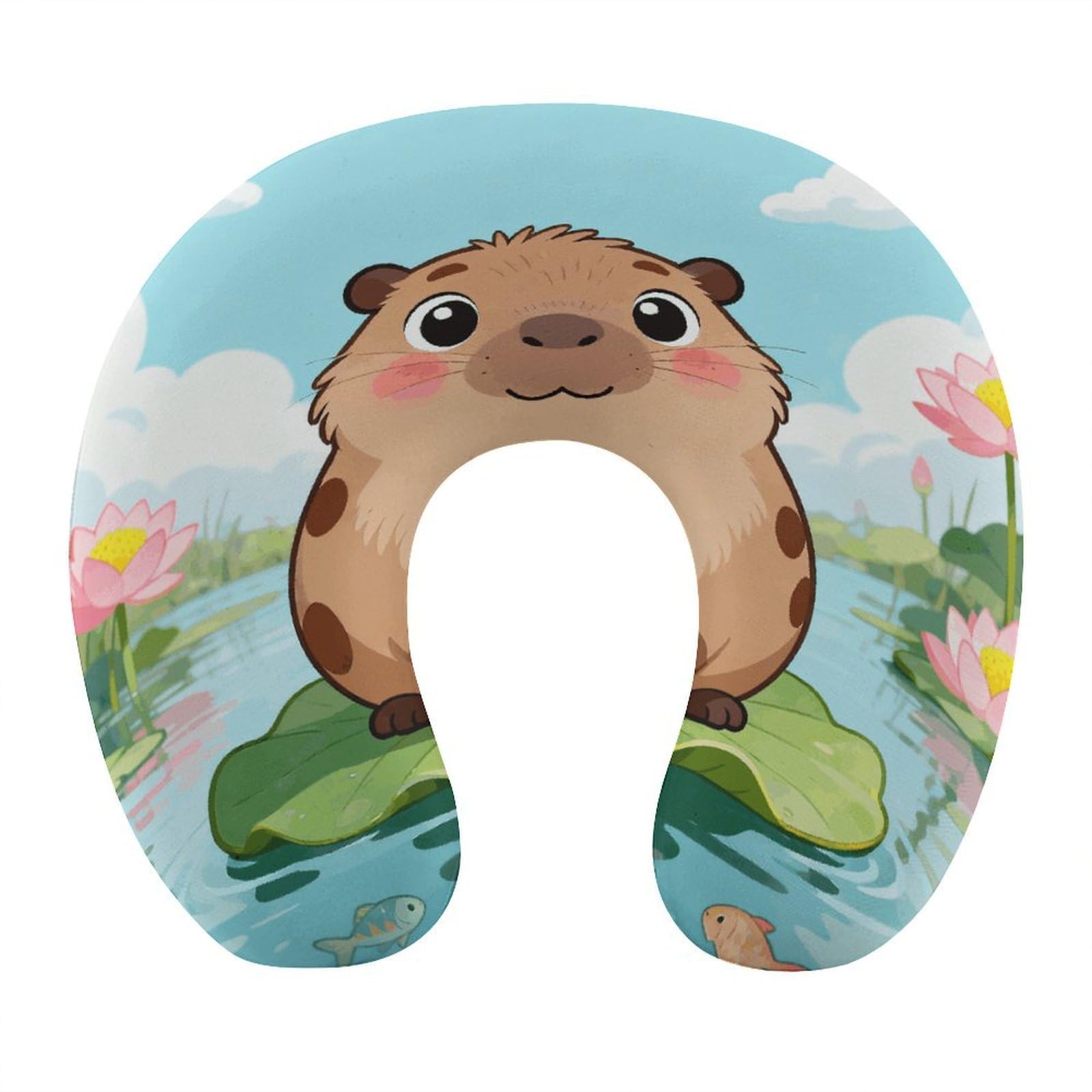 VstaDank The Capybara in The Lotus Pond Neck Pillow Soft Comfortable Travel U Shaped Pillows Portable Pillows for Shoulder Memory Foam Head Support Pillow for Airplane Car Home Office