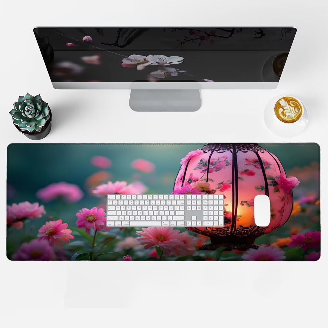 Podkładka pod mysz, różowa podkładka na biurko, kwiat, XXL, 1500 x 800 mm, podkładka pod mysz, duża, dla graczy, akcesoria, dekoracja na biurko, wodoodporna, antypoślizgowa, gumowa podstawa, ochrona