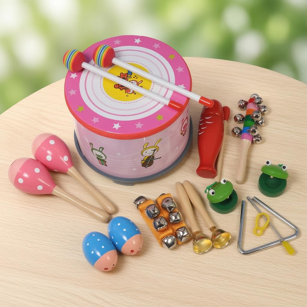 Strumenti Musicali in Legno Educativi per Bambini - Giocattoli Musicali per lo Sviluppo Sensoriale - gioco sensoriale , Tamburo coreano rosa 9 tipi