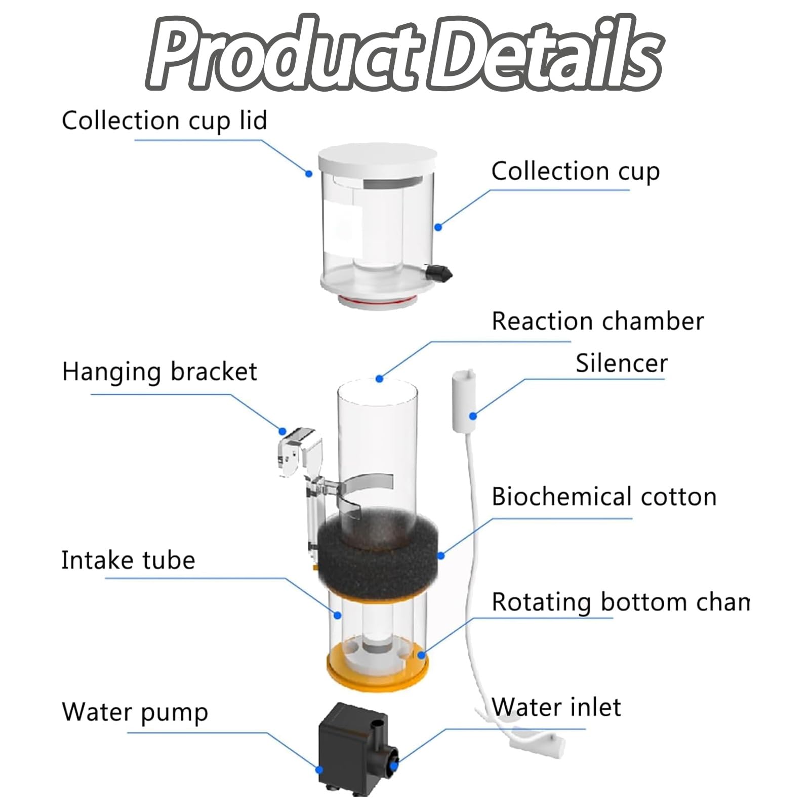 Skimmer Interno de proteínas, 30-50L Acuario pecera Skimmer Interno de proteínas, Mejora la Calidad del Agua, Entrada de Aire 140 L/h, Herramienta de Limpieza del Filtro Separador de Recogida