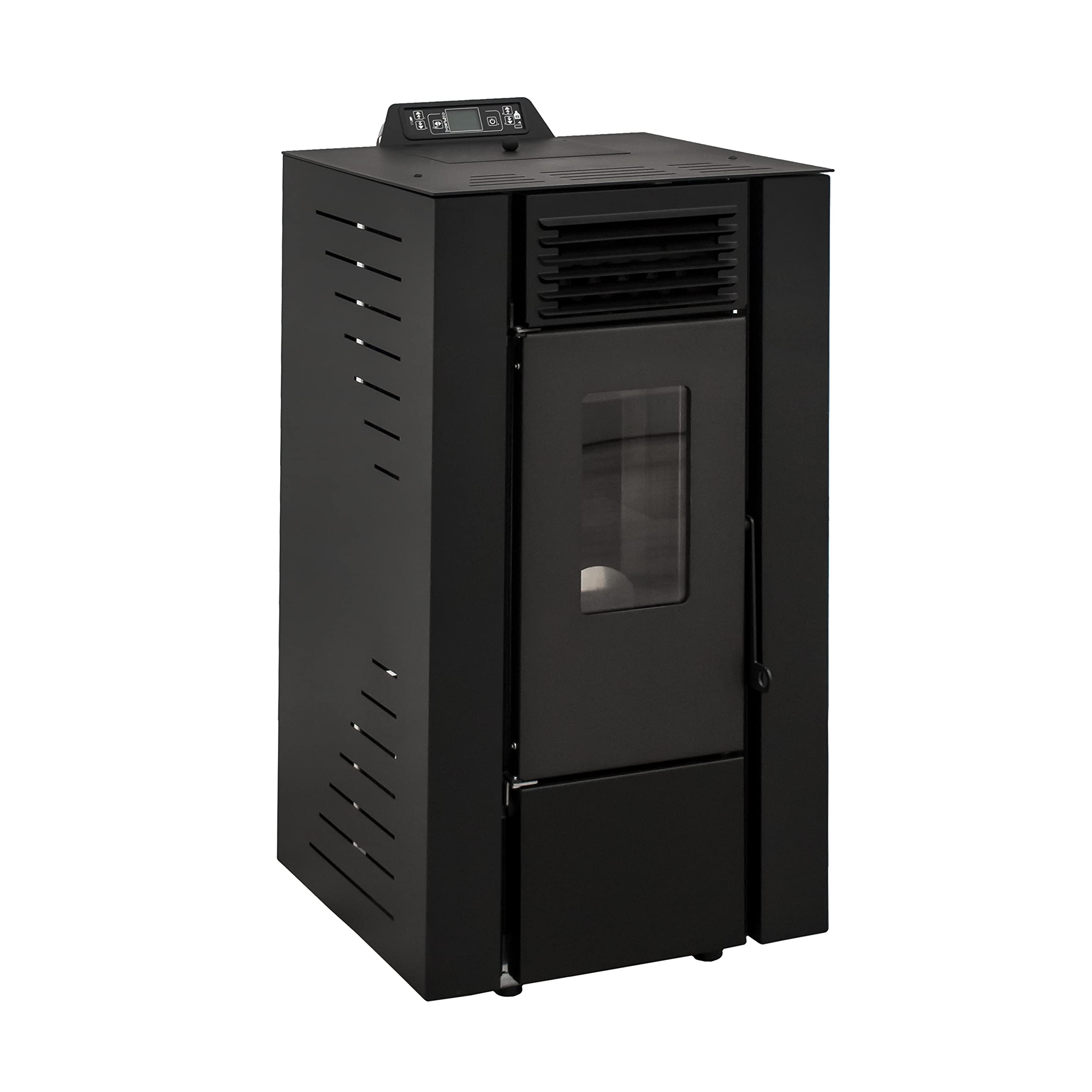 STUFE A PELLET ITALIA Qubo - Estufa de aire ventilada de 9 kW, eficiencia 91%, calienta 80 m², autonomía 21 h, programable, diseño compacto, 5 velocidades y potencia, color negro