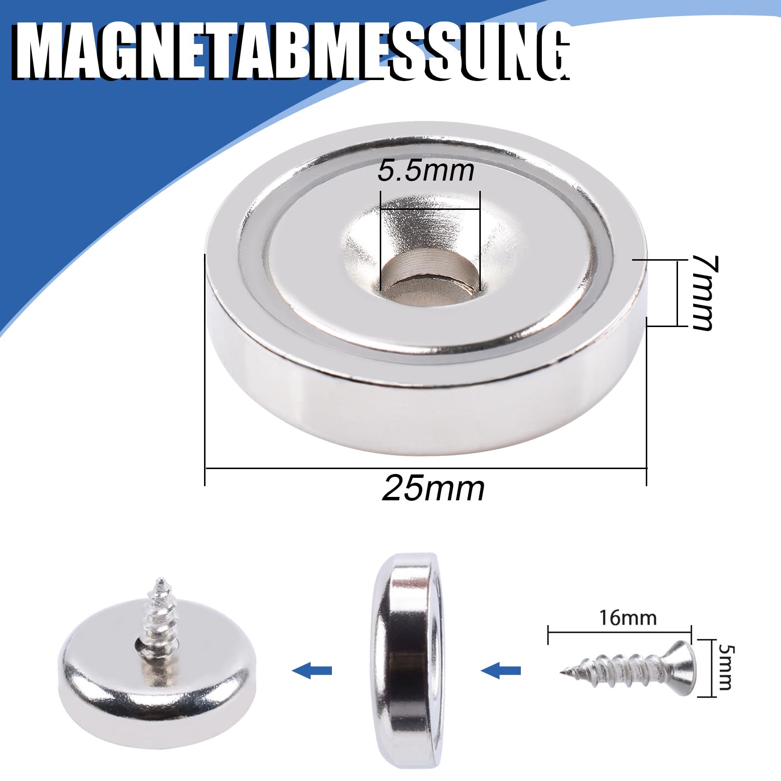 25 Magneti Al Neodimio Con Foro Svasato 10x3 Mm – Extra Forti Con Viti Per Legno E Metallica, Ideali Per Fissaggi In Officina, Garage E Progetti Fai-da-Te