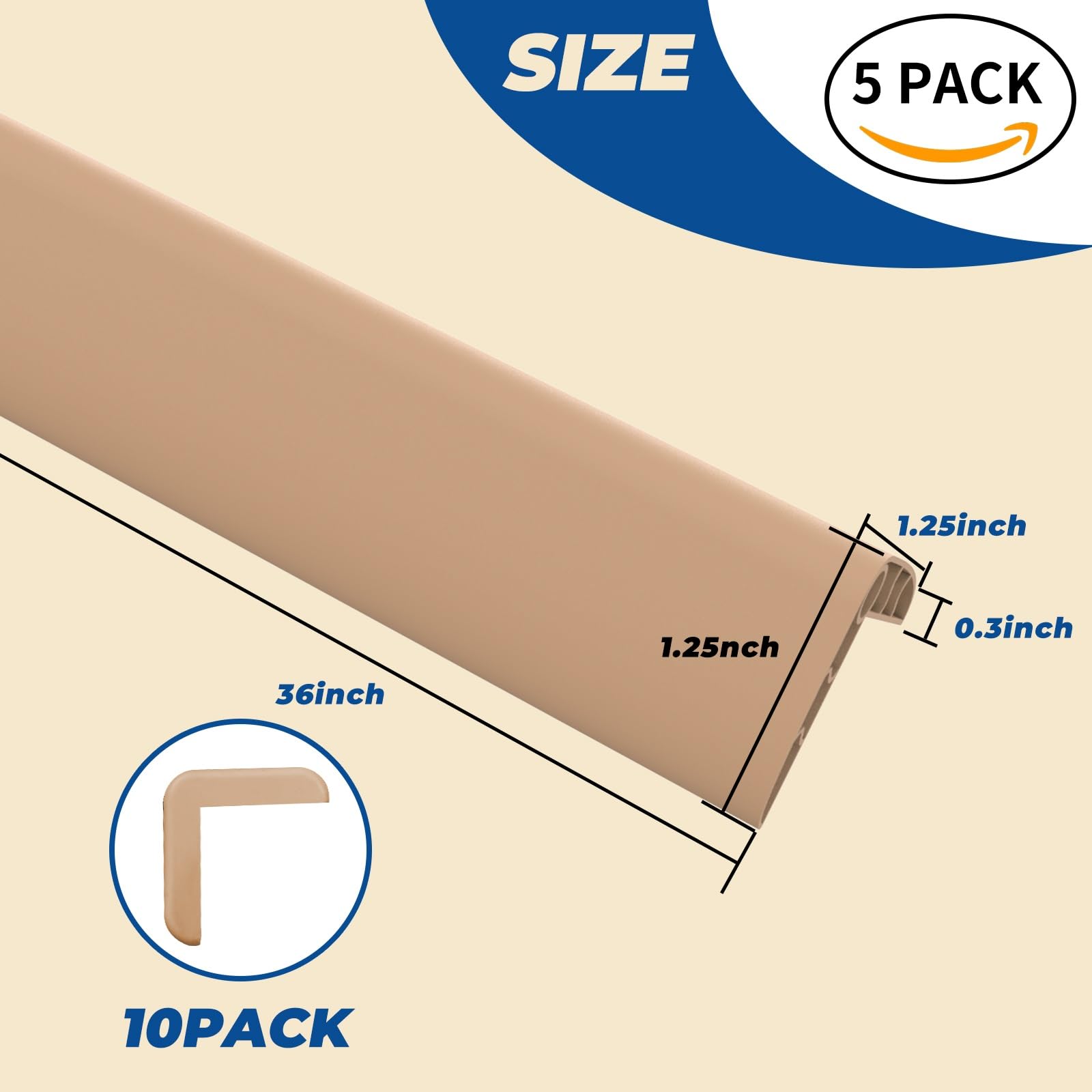 Rubber Bond – Lot de 5 protections d'angle murales de 2,5 x 2,5 x 91,4 cm | Bandes autocollantes pour bords de meubles pour la maison et le bureau