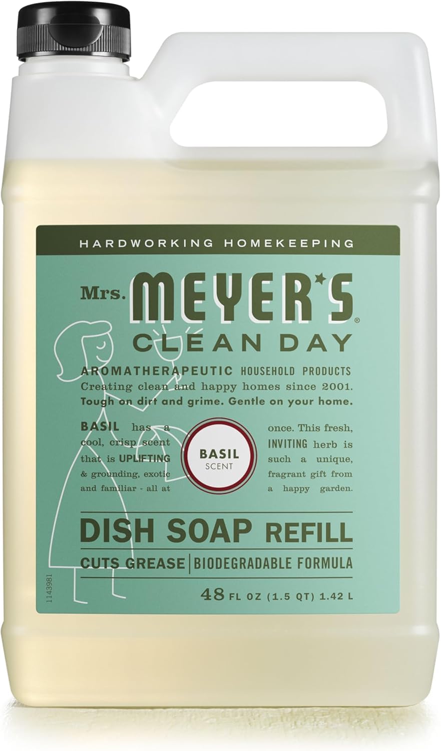 Mrs. Meyer's Liquid Dish Soap Refill, Basil, 48 OZ (Pack - 1)