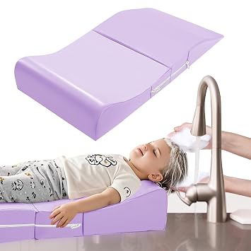Extra Large Hair Washing Station for Kids - Ergonomic Shampoo Foam Mat with Neck Support for Sink, Portable & Foldable Shampoo Buddy for Toddlers, Non-Slip & Waterproof Hair Washing Mat -Purple