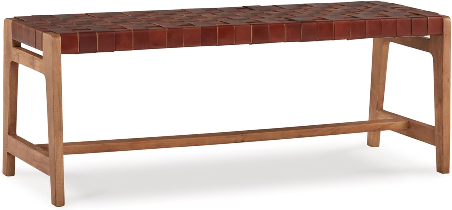 Lemmund 48'' Brown Leather and Wood Accent Bench