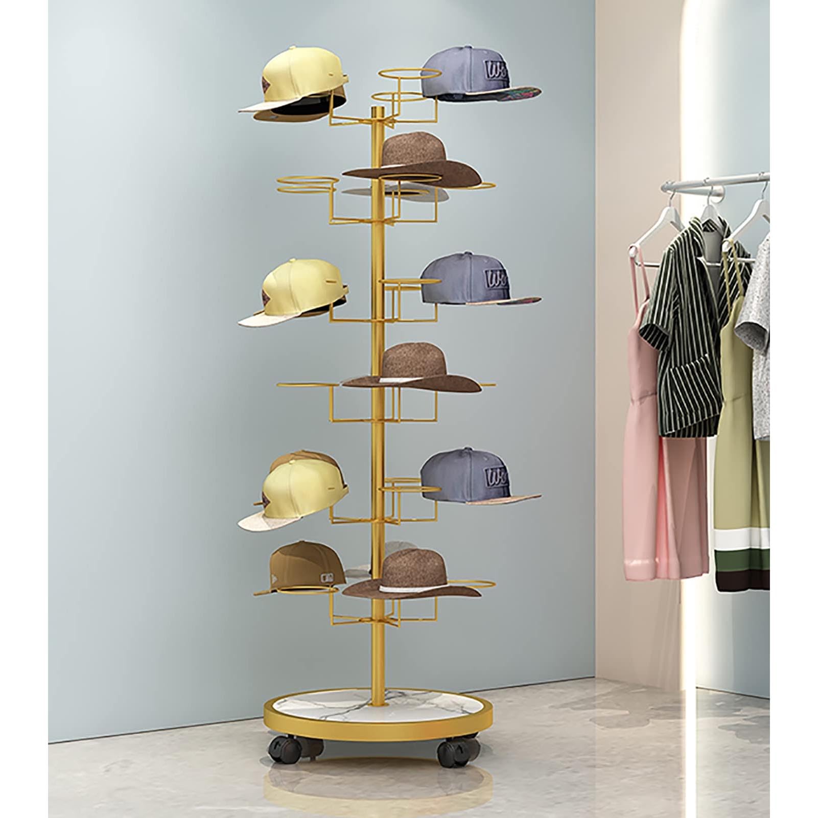 Soporte independiente para gorras de béisbol y fedoras, organizador de exhibición de metal para tienda de accesorios de ropa