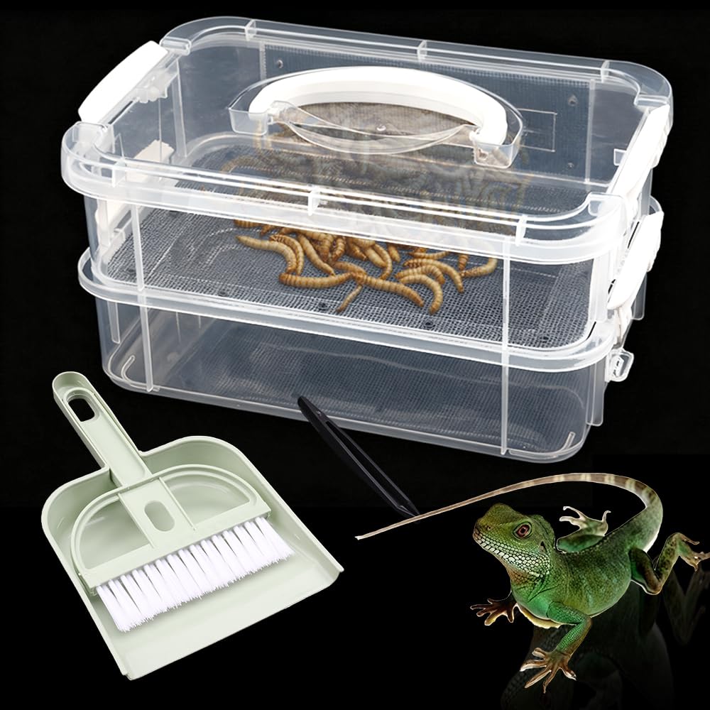 1 Pack Mealworms Breeding Kit Mealworms Keeper with Tweezers to Breed Mealworms Super Worms Crickets Dubia (Side Ventilation Style)