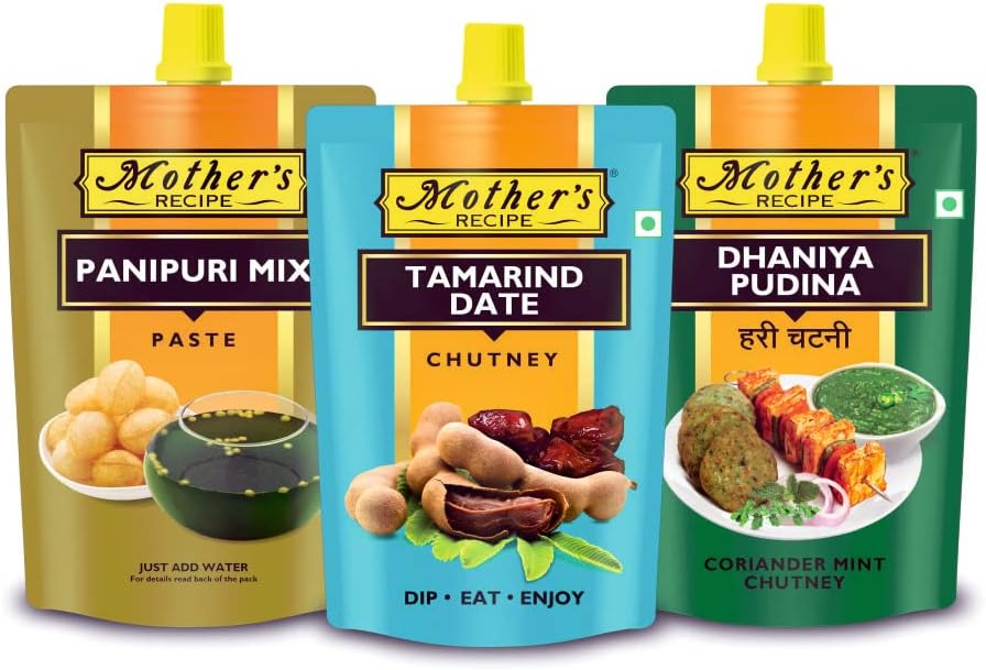 Mother's RECIPE Chutney Combo Pack of Tamarind Date Chutney 200gm, Panipuri Mix Chutney 200gm and Dhaniya Pudina Chutney 200gm | Pack of 3