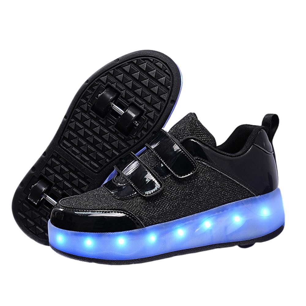 Fansu Zapatillas con Ruedas Niño Niña Tamaño 30-40, Zapatos con 4 Ruedas Luces LED Coloridos Parpadeante 2 en 1, Zapatillas Patines Niño Carga con USB Calzado de Skateboarding,Estilo 890