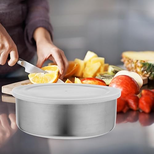 Miniatura 2 de 5 cajas de preservación de acero inoxidable con tapas, cuencos redondos de sellado para almacenamiento de alimentos para frutas, verduras y