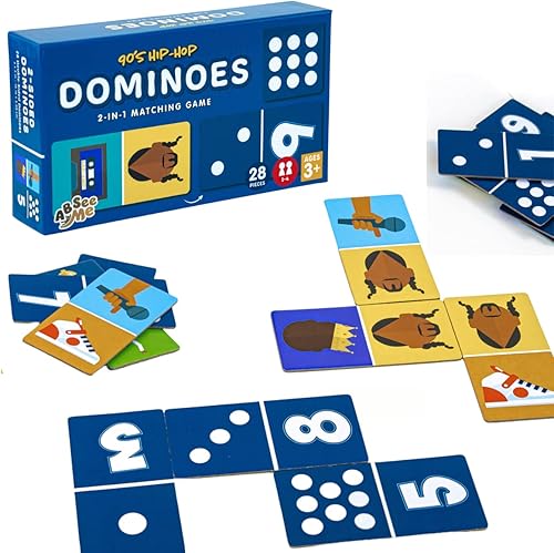 Dominó de hip-hop de los 90 con números - Juego de dominó 2 en 1 - Juegos de dominó a juego para niños de 4 a 8 años Juegos de cultura negra -