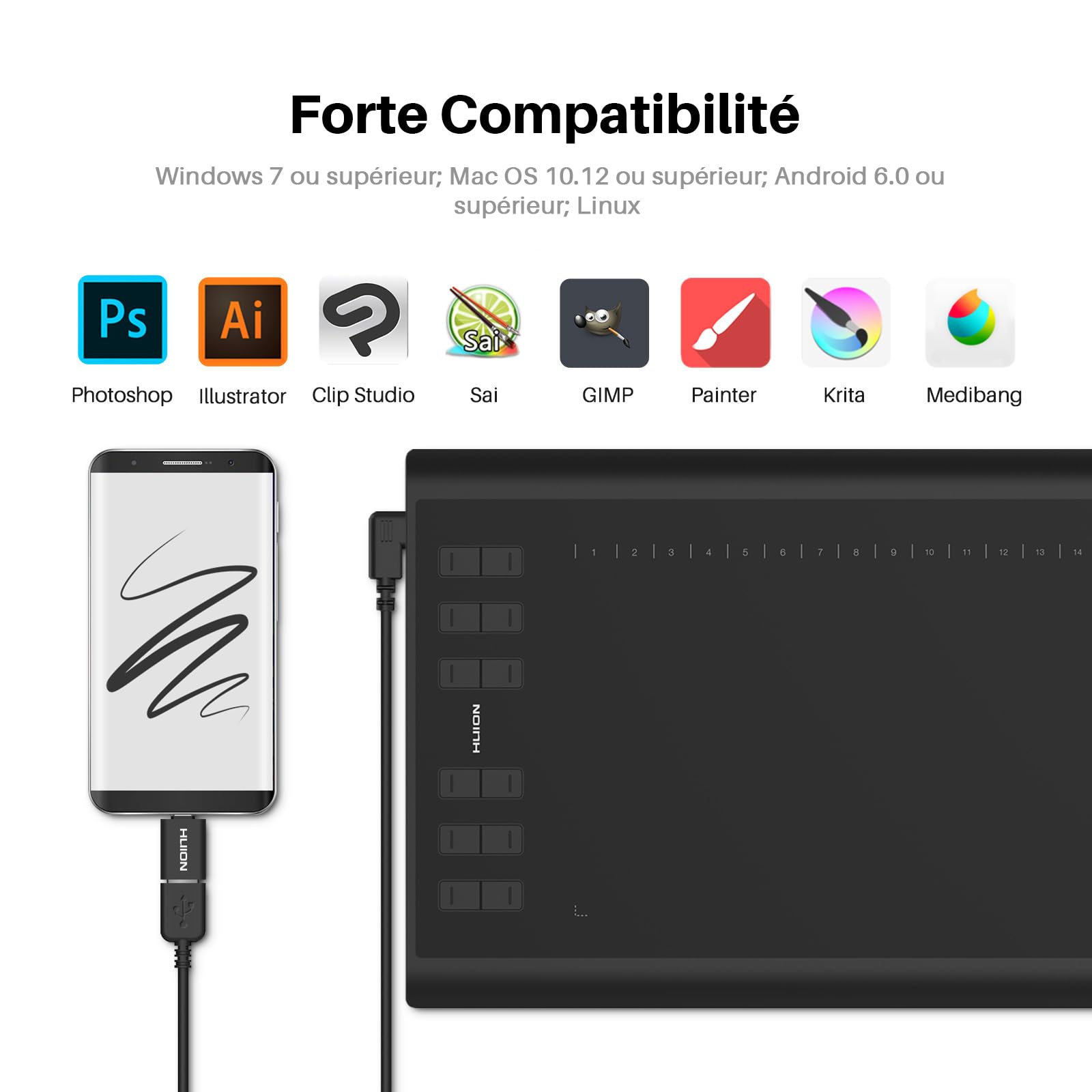 HUION Inspiroy H1060P Tablette Graphique, Tablette de Dessin Professionnelle 10 x 6,25 Pouces, Stylet sans Pile, Idéal pour la Peinture, L'édition, Les Photos, l'enseignement et Le Travail en Ligne
