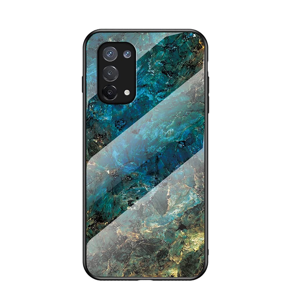 Custodia per Oppo A74 5G Sottile e Slim Marmo Cover Posteriore in Vetro Temperato con Bordo in TPU Protettiva Cover per Oppo A74 5G (Blu