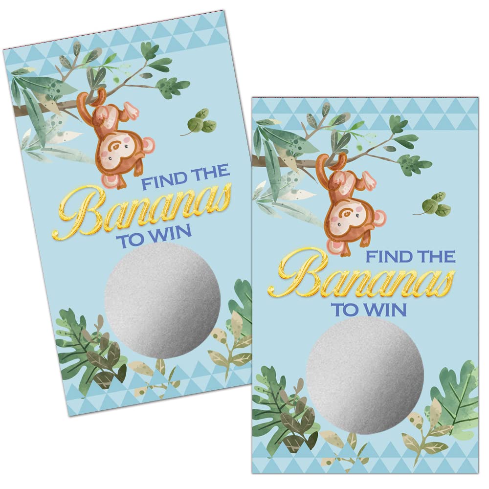 Haizct 50 Pack Forest Animals Baby Shower Game Scratch Off Cards for Baby Shower, Baby Shower Activity and Idea(Monkey Bananas)