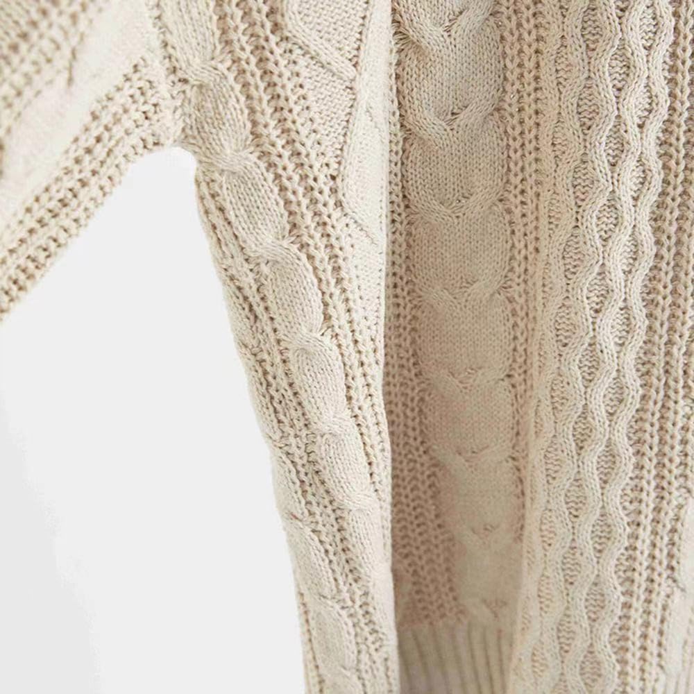 Maglione Invernale da Donna a Collo a V, a Maniche Lunghe, in Maglia a trecce Spessa e Calda, Modello Ampio e Comodo.