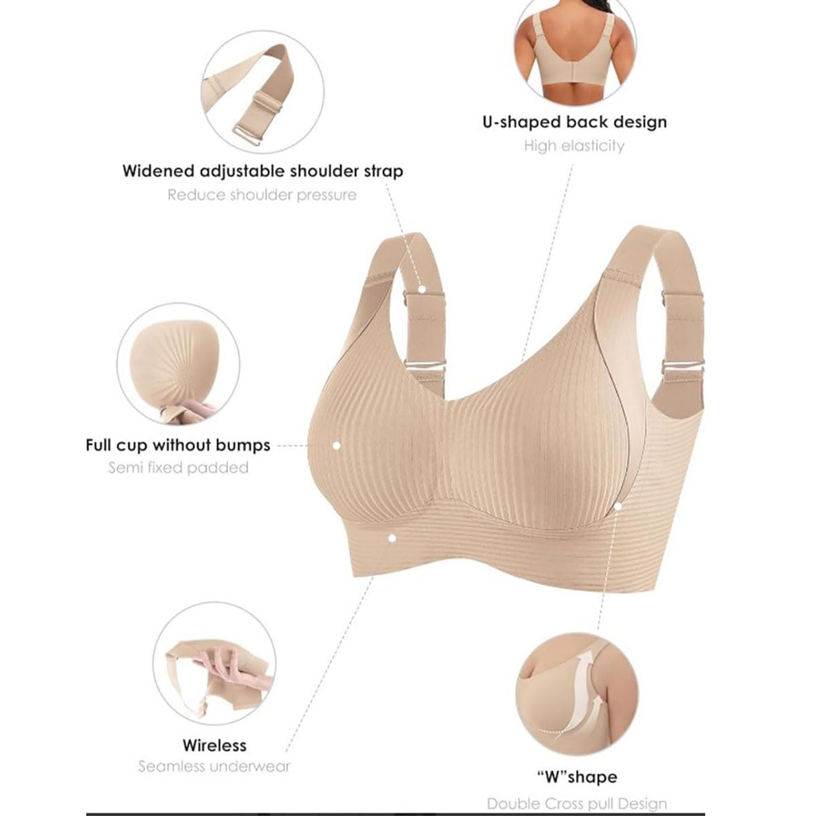 Reggiseni Comfort da Donna UK Sport Push Up Senza Cuciture Confezione da 3 Wireless a Costine Grandi Seni Cadenti Top da Donna Anziani Sport Support Lift Reggiseno Morbido Regolabile Comfort ad Alto