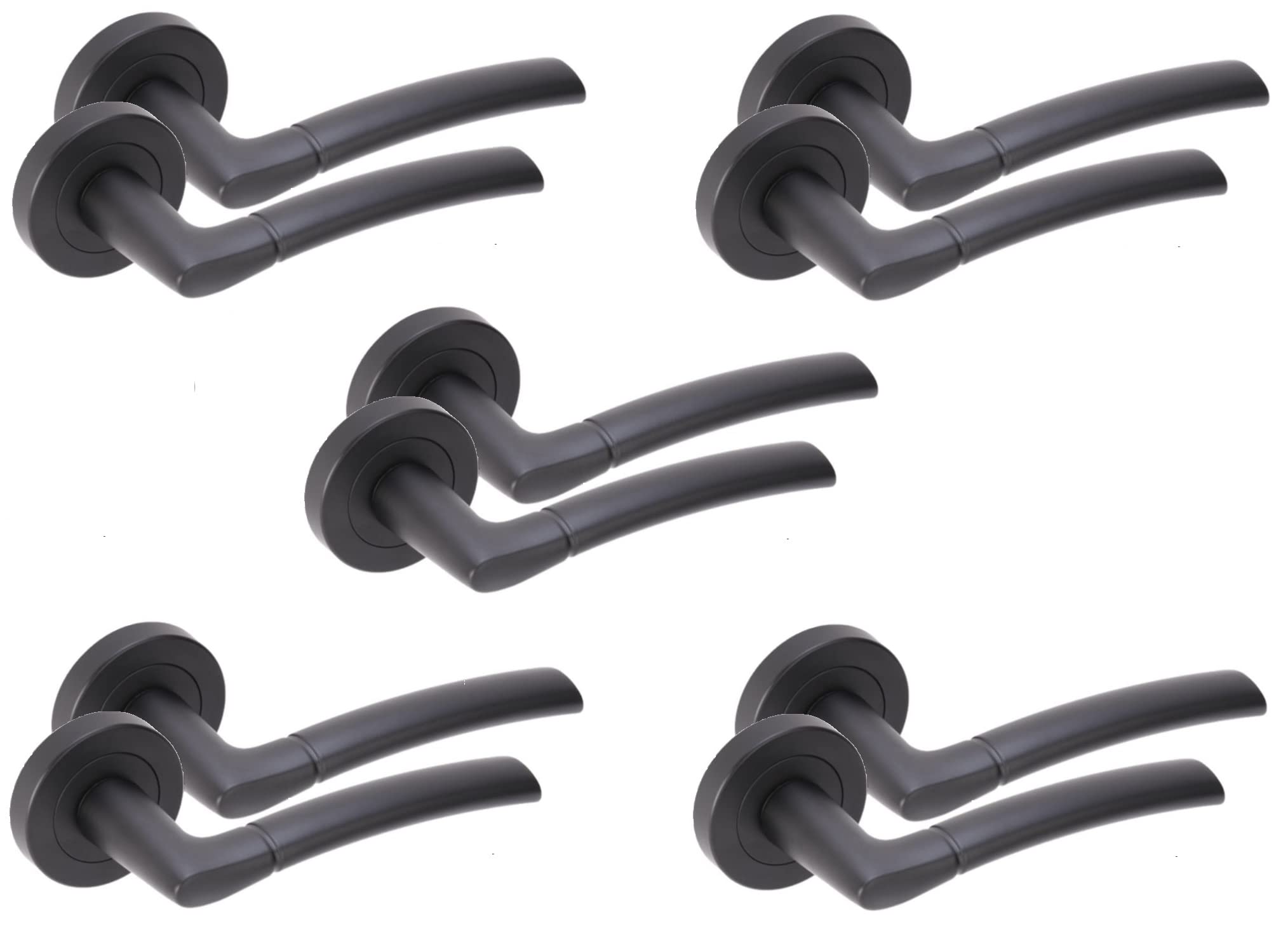 Golden Grace Indiana Door Handle Set - Matt Black - 5 Pack